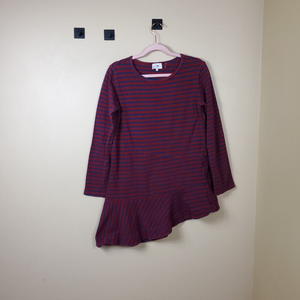 Kinly Directional Stripe Asymmetrical Hem Tunic Knit Blouse Size L